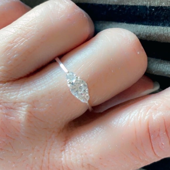 Sterling Silver 3 Stone Diamond Engagement Ring - Picture 4 of 5